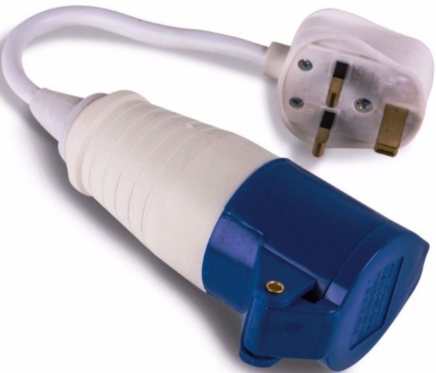 240volt 16amp Blue Plug to UK Single Socket /Caravan Hook Up Adaptor Cables